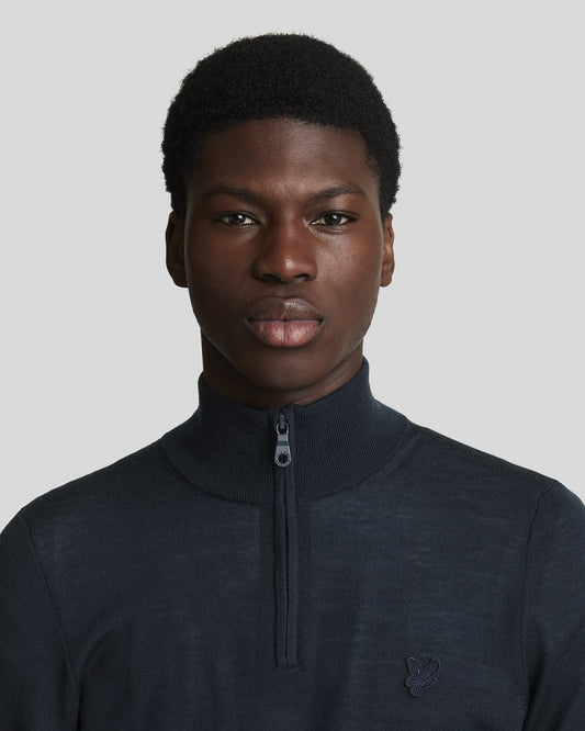 Lyle & Scott Tonal Eagle Merino Mens Quarter-Zip Jumper - Z271 Dark Navy