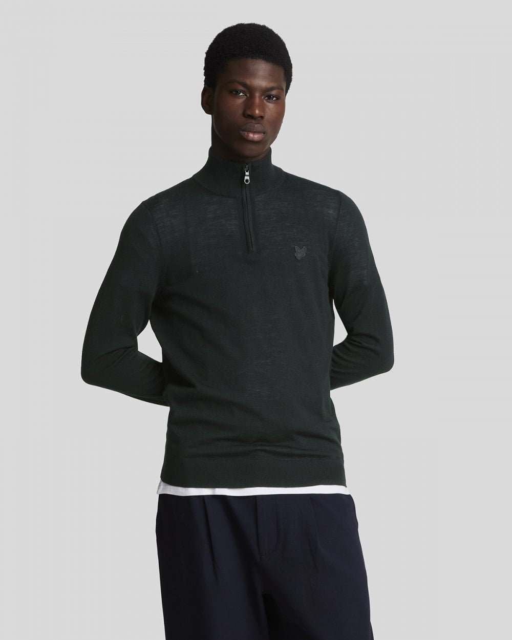 Lyle & Scott Tonal Eagle Merino Mens Quarter-Zip Jumper - Z865 Jet Black