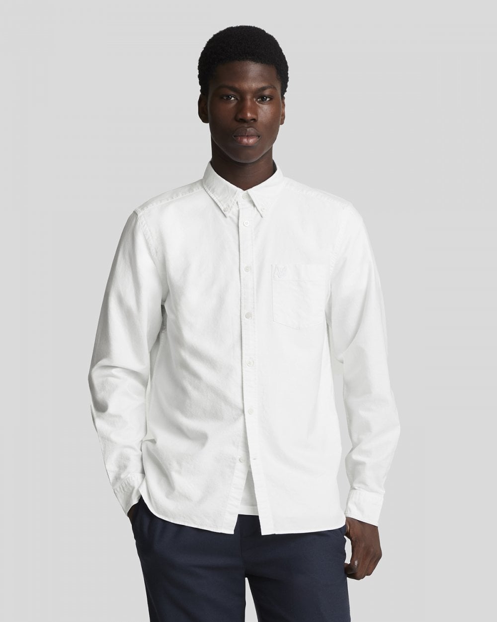 Lyle & Scott Tonal Eagle Mens Plain Oxford Shirt - 626 White - CHO - Designer Mens Long Sleeve Shirts