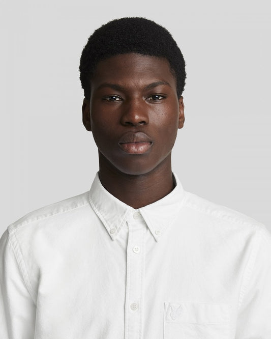 Lyle & Scott Tonal Eagle Mens Plain Oxford Shirt - 626 White