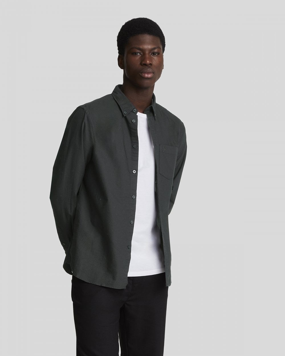 Lyle & Scott Tonal Eagle Mens Plain Oxford Shirt - Z865 Jet Black