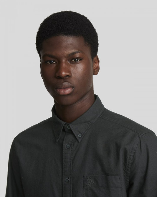 Lyle & Scott Tonal Eagle Mens Plain Oxford Shirt - Z865 Jet Black
