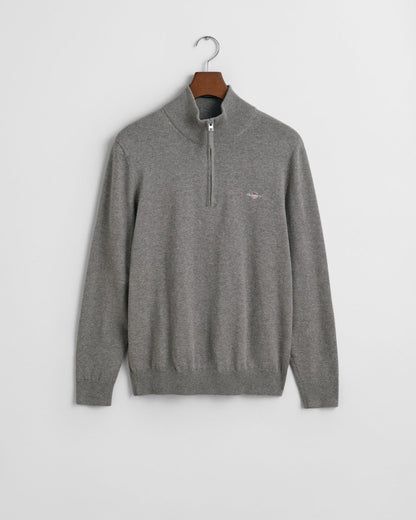 GANT Mens Classic Cotton Half Zip Jumper - 92 Dark Grey Melange