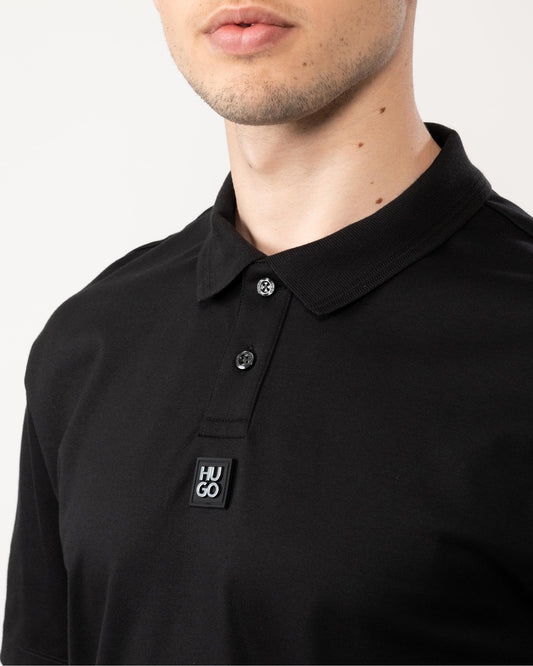 HUGO Deabono Mens Interlock Cotton Polo Shirt with Stacked Logo - Black 001