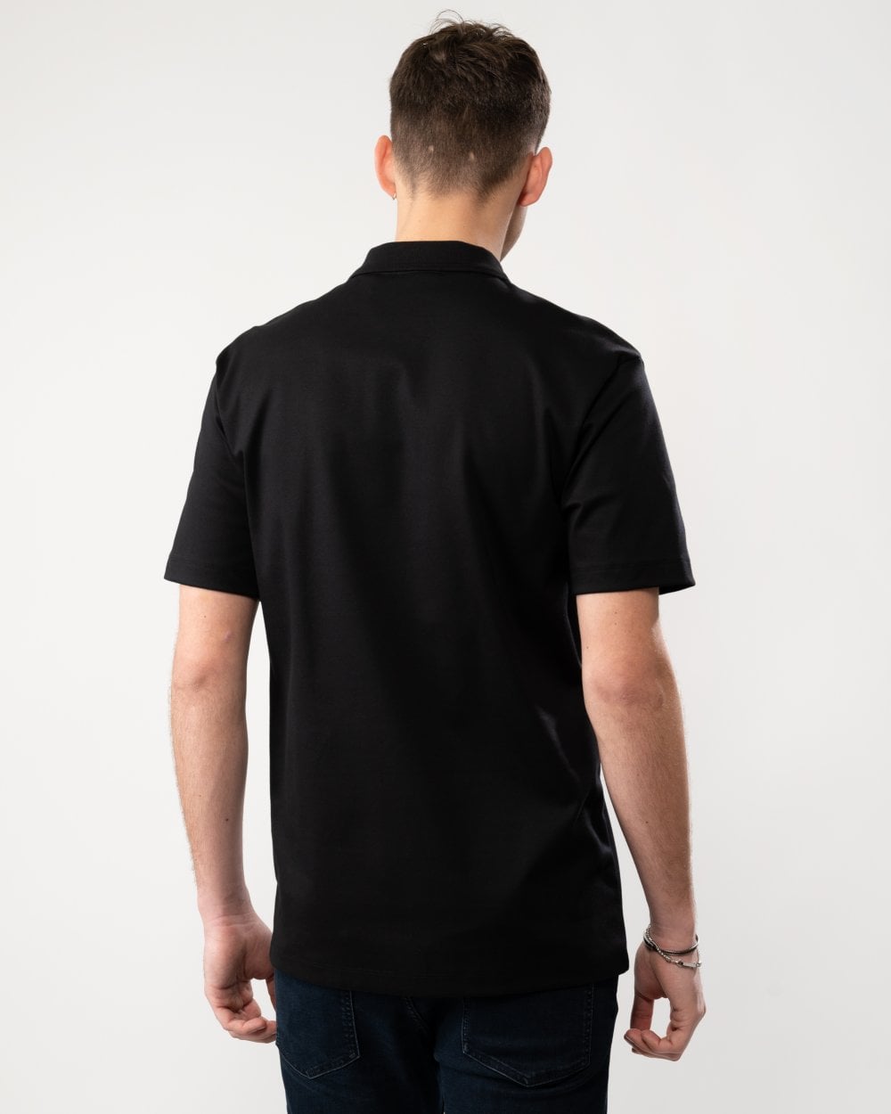 HUGO Deabono Mens Interlock Cotton Polo Shirt with Stacked Logo - Black 001