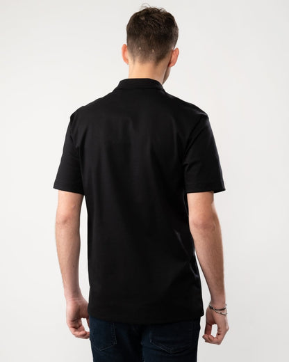 HUGO Deabono Mens Interlock Cotton Polo Shirt with Stacked Logo - Black 001