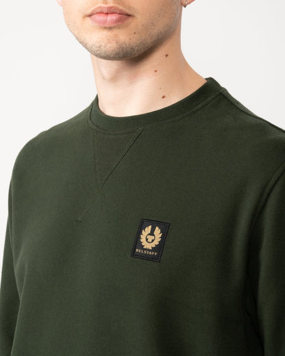 Belstaff Mens Crew Neck Sweatshirt With Logo Patch - Tile Green