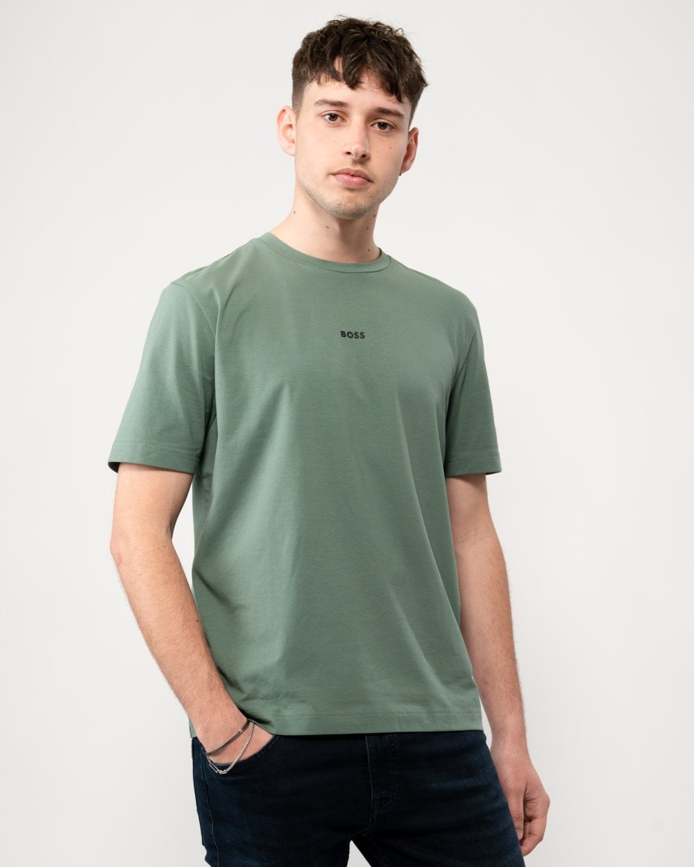 BOSS Orange TChup Mens Crew Neck Small Logo T-Shirt - Open Green 341