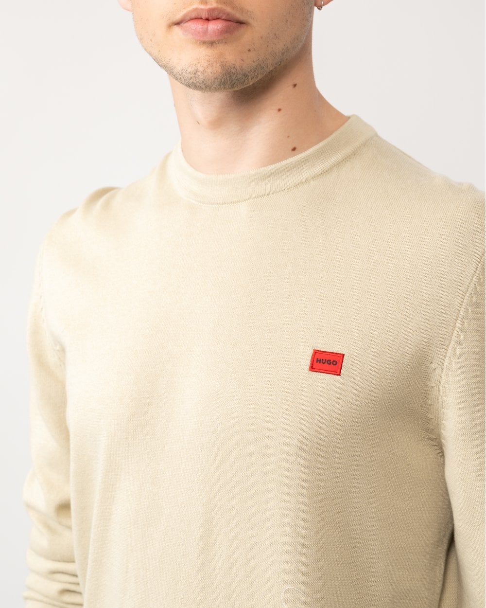 HUGO San Cassius Mens Crew Neck Sweater - Open Beige 281