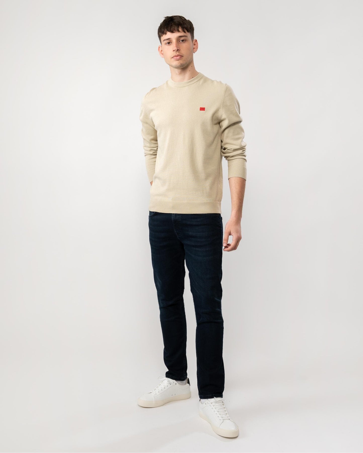 HUGO San Cassius Mens Crew Neck Sweater - Open Beige 281