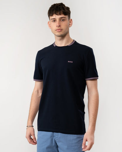 BOSS Green Taul Mens Stretch-Cotton T-Shirt with Stripes and Logo