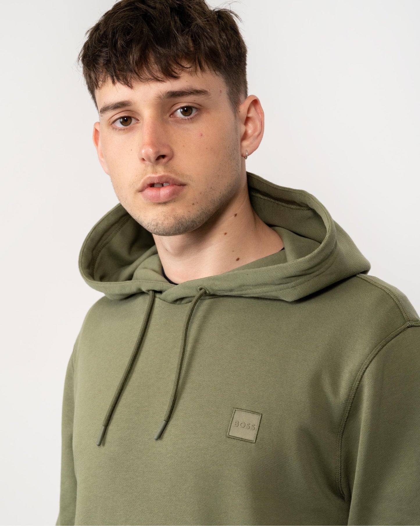 BOSS Orange Wetalk Mens Pullover Hoodie With Logo Patch - Open Green 349