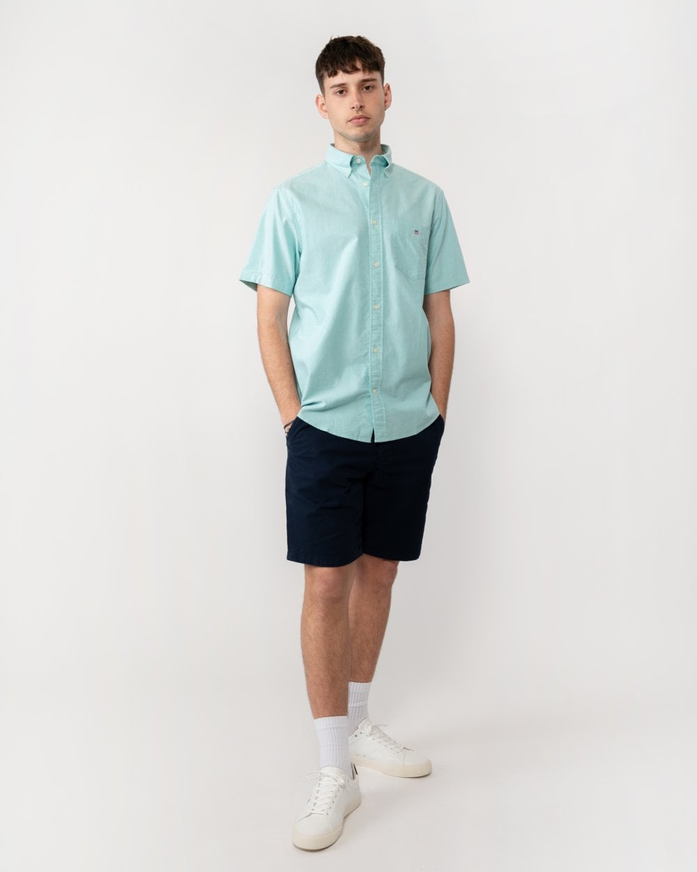 GANT Mens Regular Fit Short Sleeve Oxford Shirt - 364 Lagoon Blue