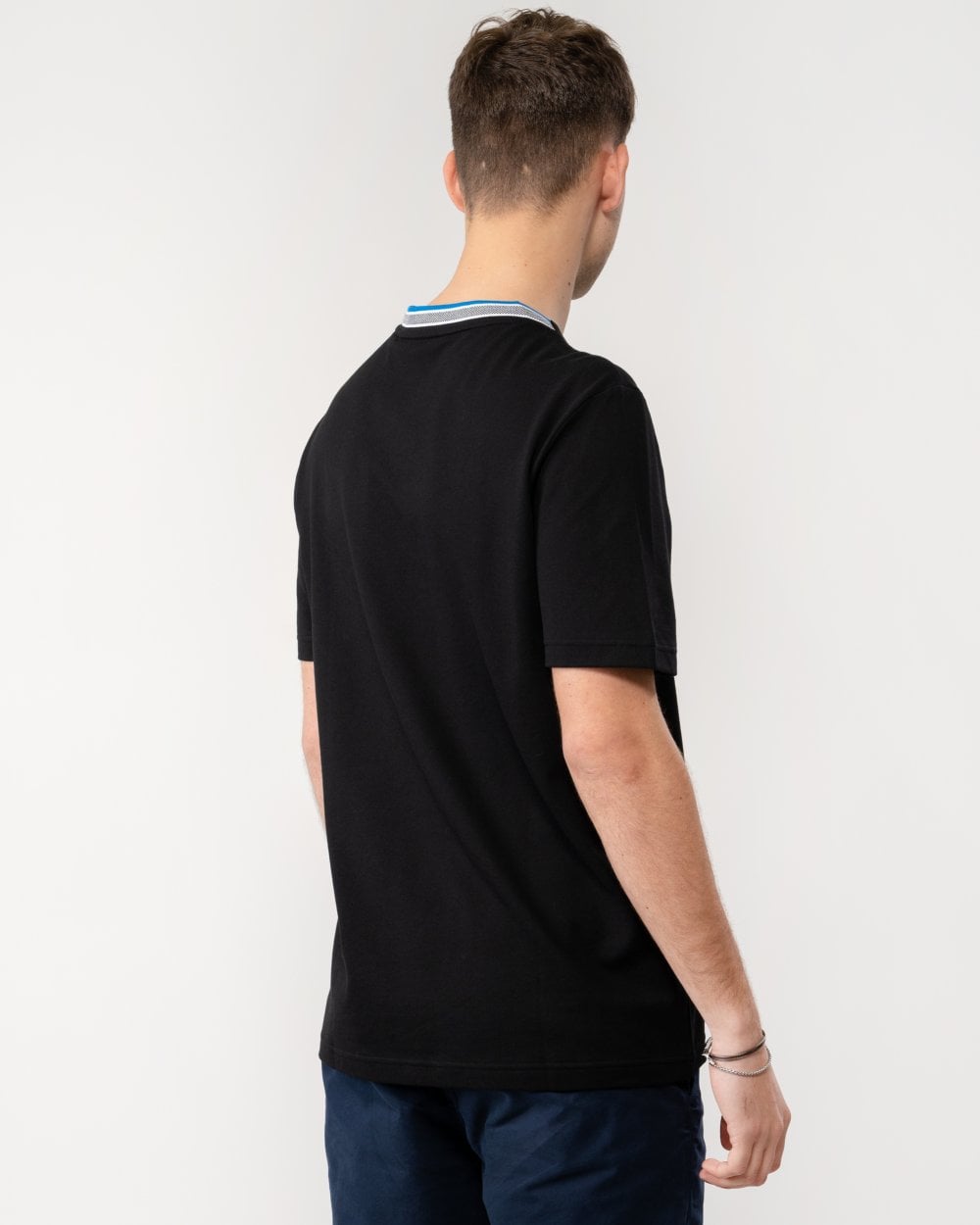 BOSS Green Taddy Mens Cotton Piqué T-Shirt with Oxford-Jacquard Back Collar - Black 006