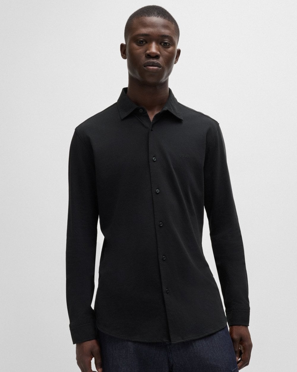 BOSS Orange Mysoft 2 Mens Slim-Fit Shirt in Cotton Jersey with Embroidered Branding