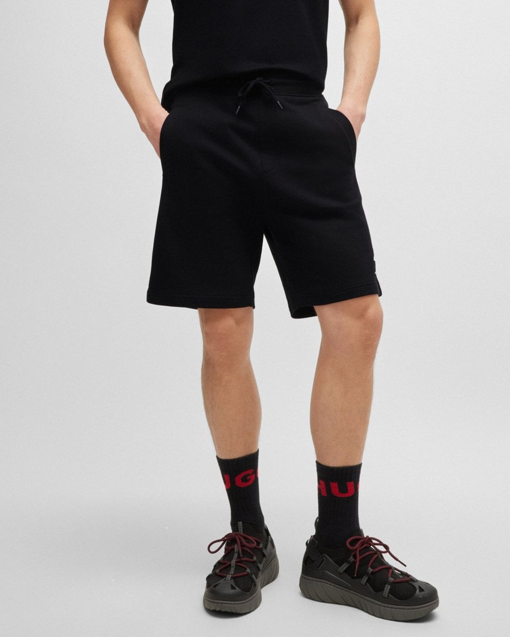 HUGO Diz Gel Mens Relaxed Fit Cotton-Terry Shorts with Logo Trim