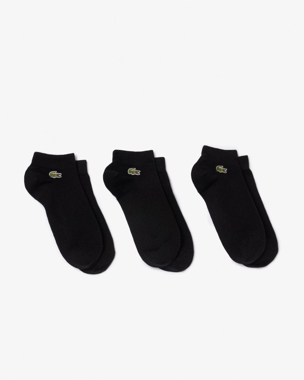 Lacoste Mens 3-Pack Trainers Socks - Black/Black-Black 8VM - CHO - Designer Mens Socks