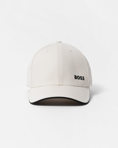BOSS Green Bold Mens Logo-Print Cap In Cotton Twill - Open White 131