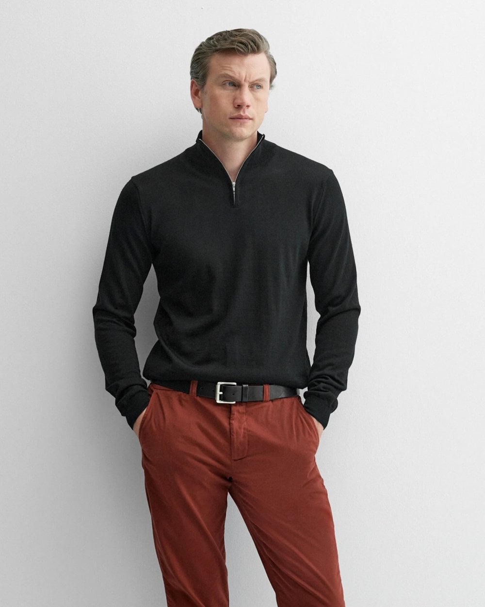Oliver Sweeney Curragh Mens 1/4 Zip Funnel Neck Merino Wool Jumper - Black