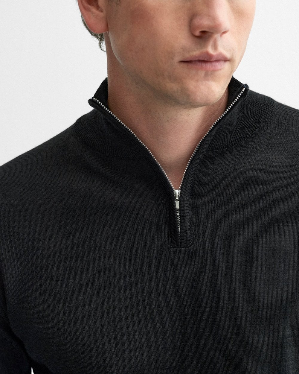 Oliver Sweeney Curragh Mens 1/4 Zip Funnel Neck Merino Wool Jumper - Black