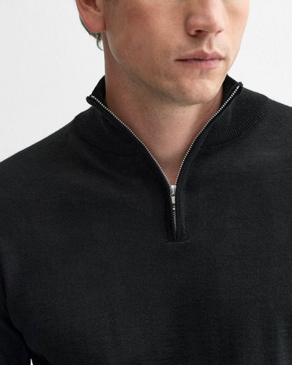 Oliver Sweeney Curragh Mens 1/4 Zip Funnel Neck Merino Wool Jumper - Black