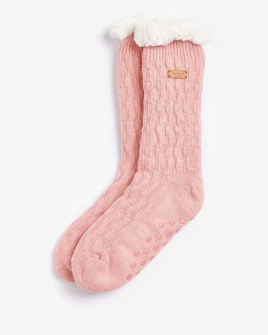 Barbour Cable Knit Womens Lounge Socks - Dusty Pink
