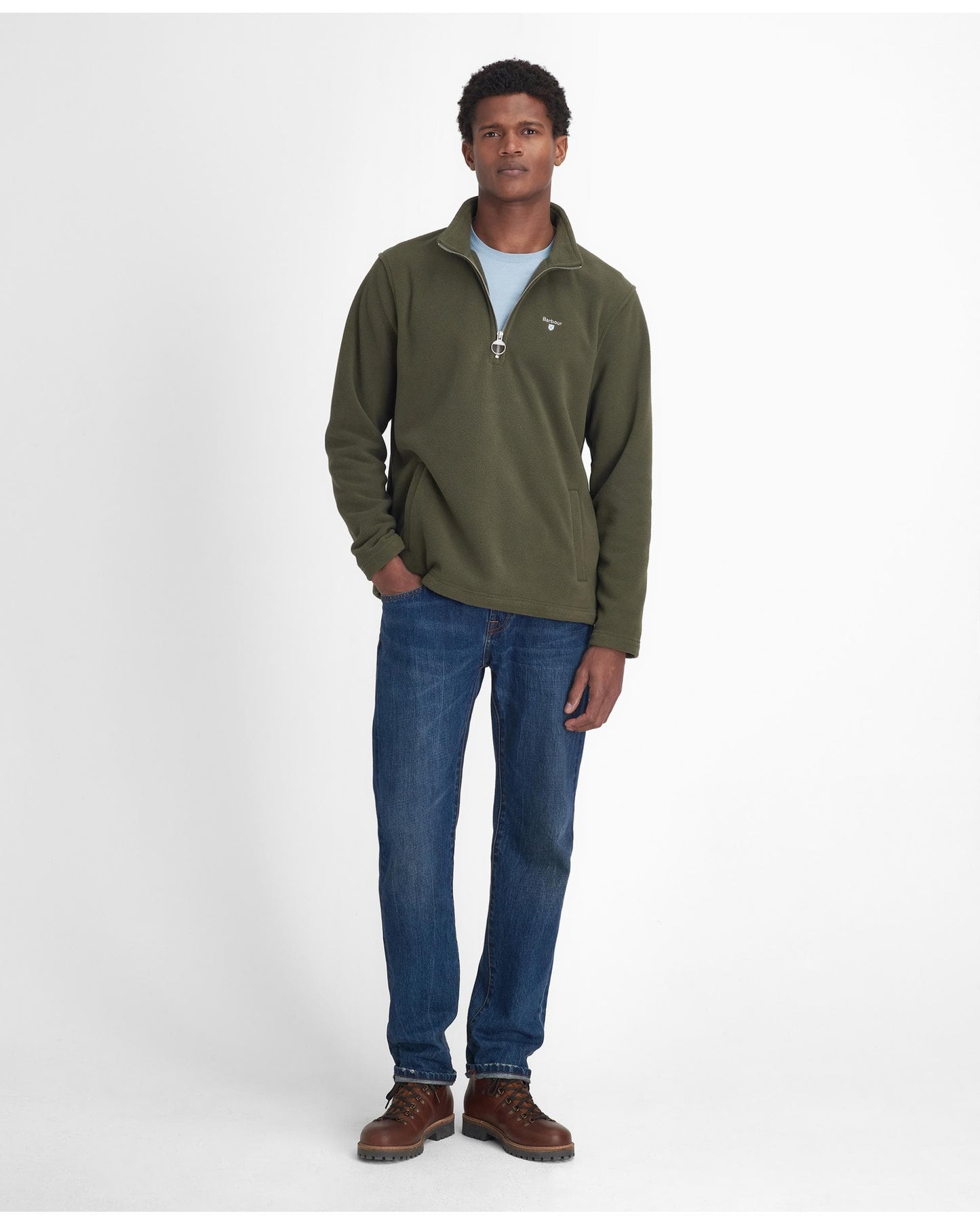 Barbour Essentials Mens Half Zip Fleece - Mid Olive