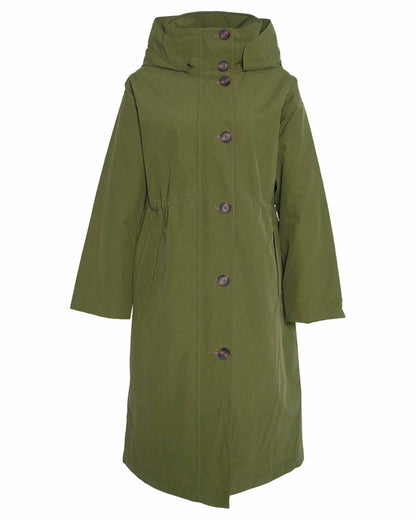Barbour Iris Womens Long Waterproof Jacket - Dark Moss/Light Sand/Pastel Pink
