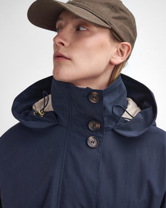 Barbour Iris Womens Long Waterproof Jacket - Dark Navy/Light Sand/Military Brown
