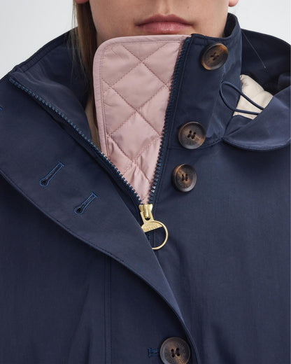 Barbour Iris Womens Long Waterproof Jacket - Dark Navy/Light Sand/Military Brown