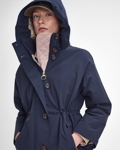 Barbour Iris Womens Long Waterproof Jacket - Dark Navy/Light Sand/Military Brown