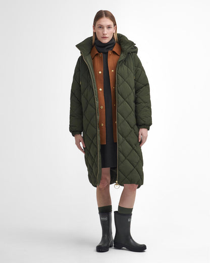 Barbour Kirkton Womens Long Puffer Jacket - Olive/Ancient