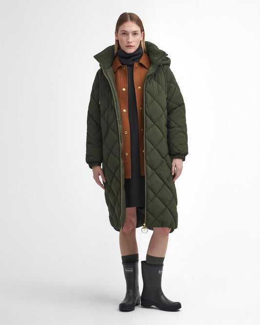 Barbour Kirkton Womens Long Puffer Jacket - Olive/Ancient