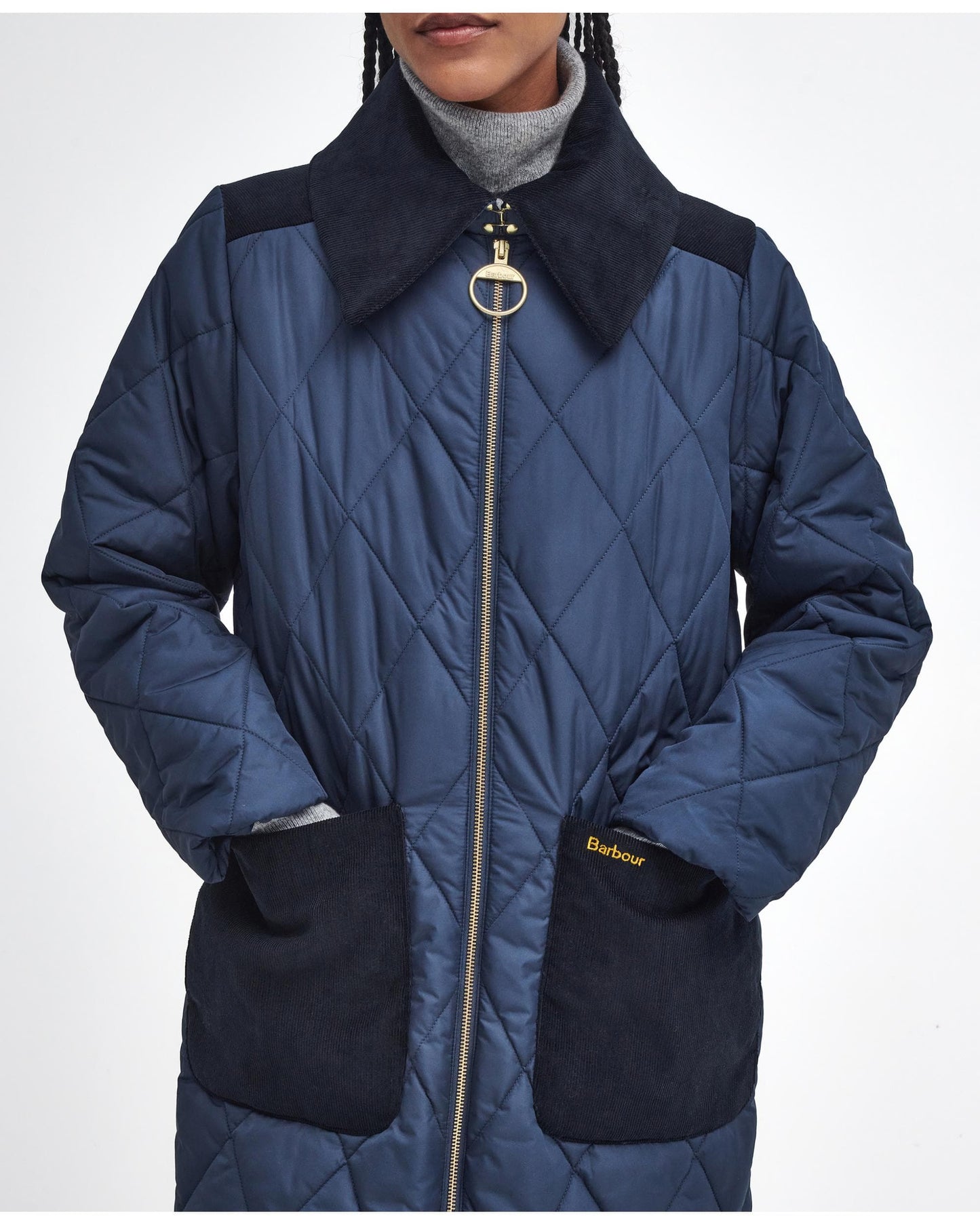 Barbour Malton Womens Long Quilted Jacket - Navy/Classic