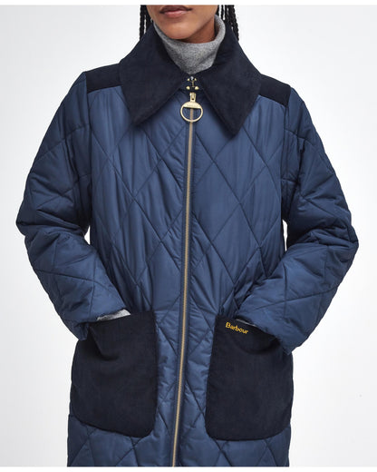 Barbour Malton Womens Long Quilted Jacket - Navy/Classic