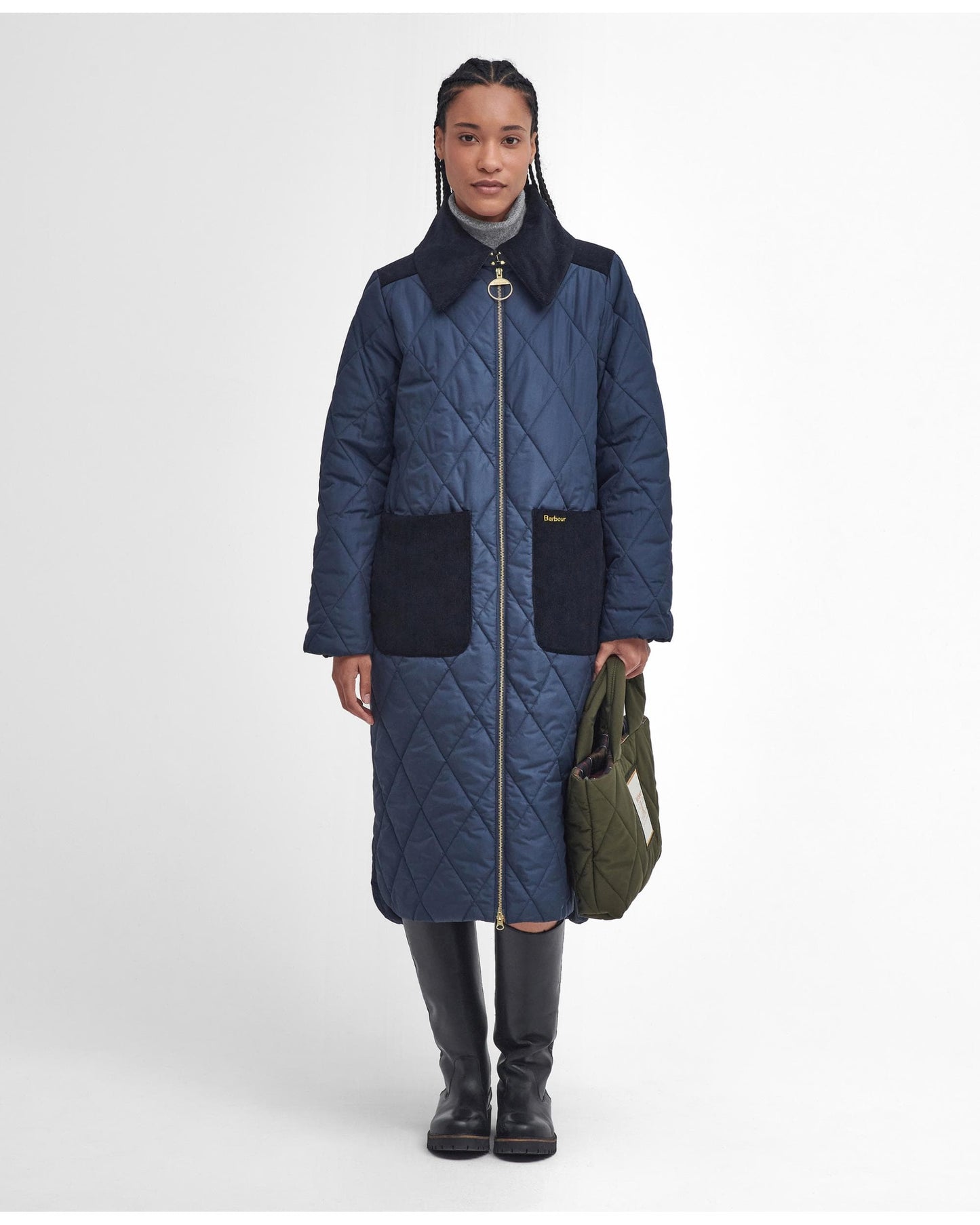 Barbour Malton Womens Long Quilted Jacket - Navy/Classic