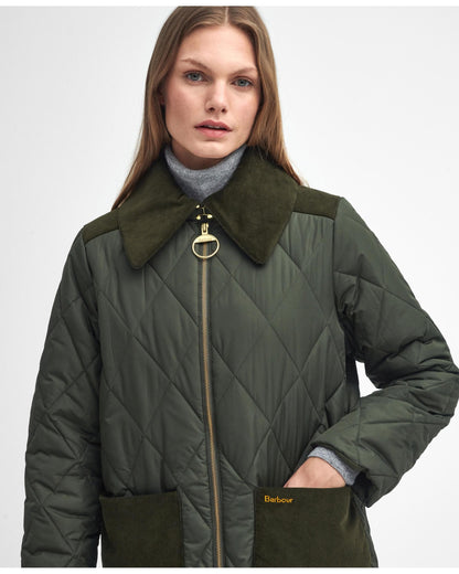 Barbour Malton Womens Long Quilted Jacket - Olive/Ancient