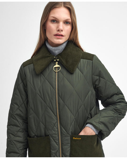 Barbour Malton Womens Long Quilted Jacket - Olive/Ancient