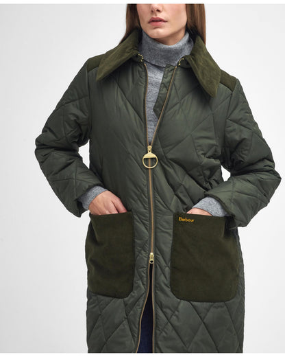 Barbour Malton Womens Long Quilted Jacket - Olive/Ancient
