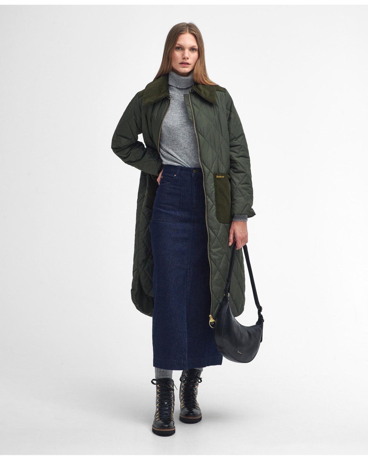 Barbour Malton Womens Long Quilted Jacket - Olive/Ancient
