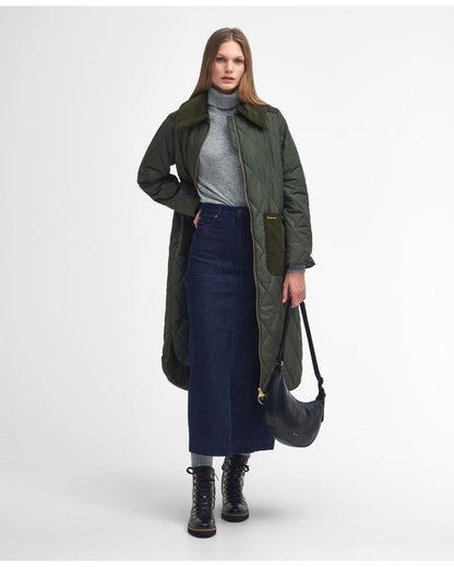 Barbour Malton Womens Long Quilted Jacket - Olive/Ancient