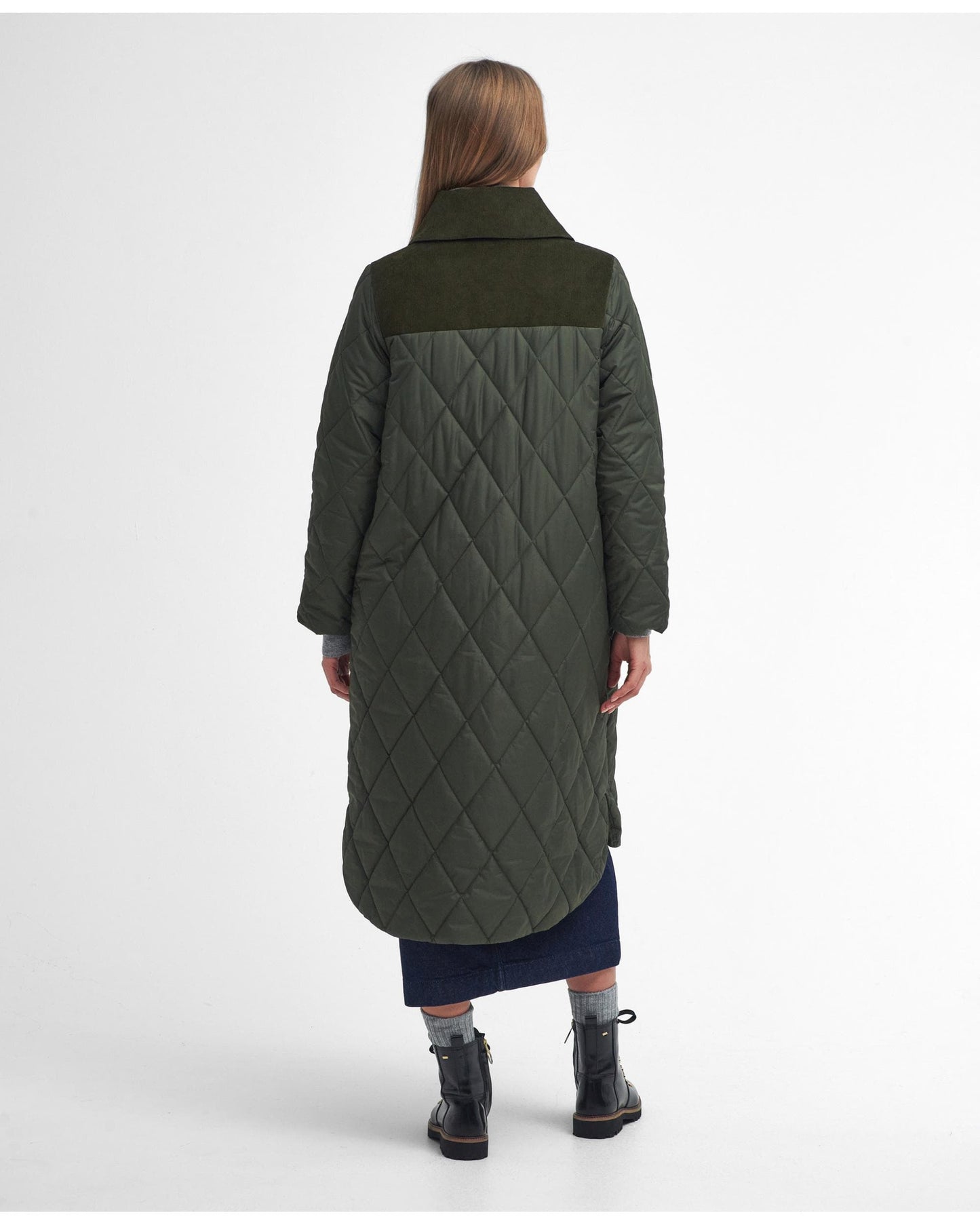 Barbour Malton Womens Long Quilted Jacket - Olive/Ancient