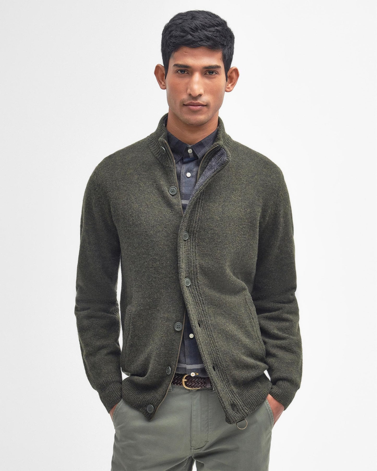 Barbour Patch Buttoned Full-Zip Mens Knit