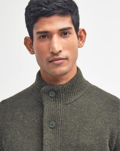 Barbour Patch Buttoned Full-Zip Mens Knit - Seaweed