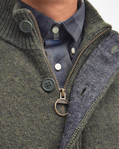 Barbour Patch Buttoned Full-Zip Mens Knit - Seaweed