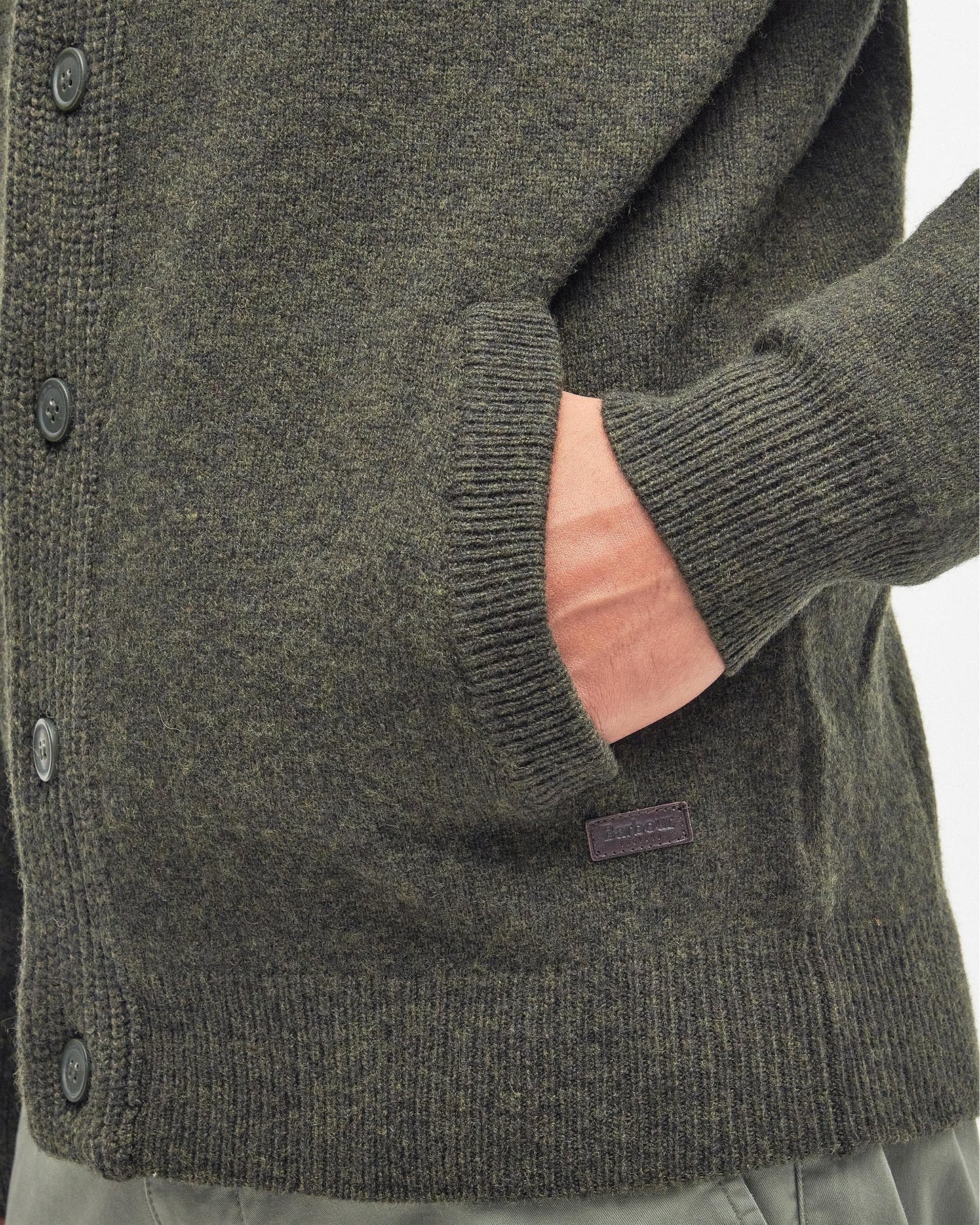 Barbour Patch Buttoned Full-Zip Mens Knit - Seaweed
