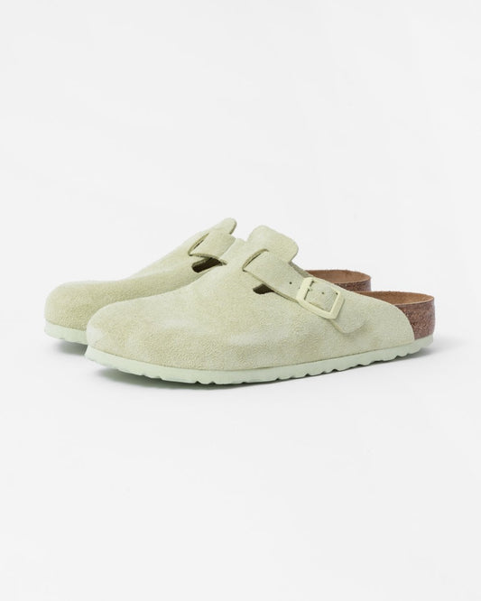 Birkenstock Boston Suede Leather Womens Clogs - Faded Lime