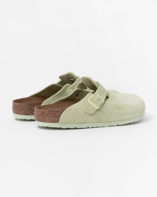 Birkenstock Boston Suede Leather Womens Clogs - Faded Lime