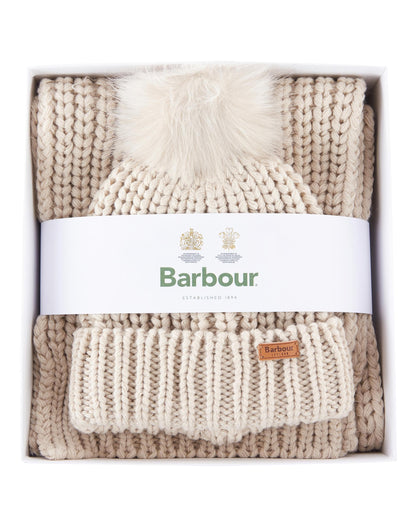 Barbour Saltburn Beanie & Scarf Gift Set - Pearl