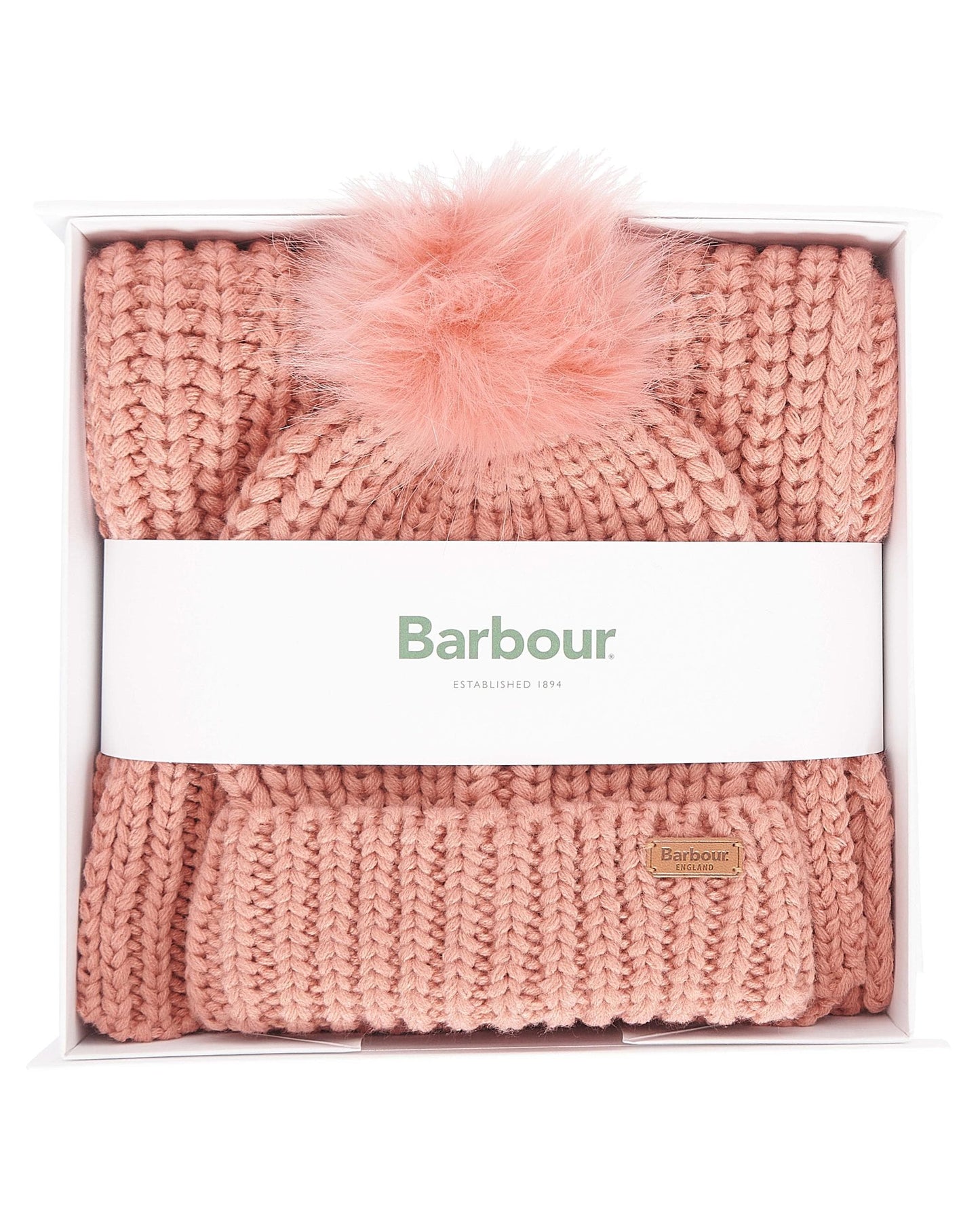 Barbour Saltburn Beanie & Scarf Gift Set - Pink Rust